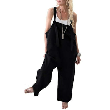 Mupoduvos Women Casual Cotton Linen Jumpsuits Sleeveless Wide Legs Loose Rompers 